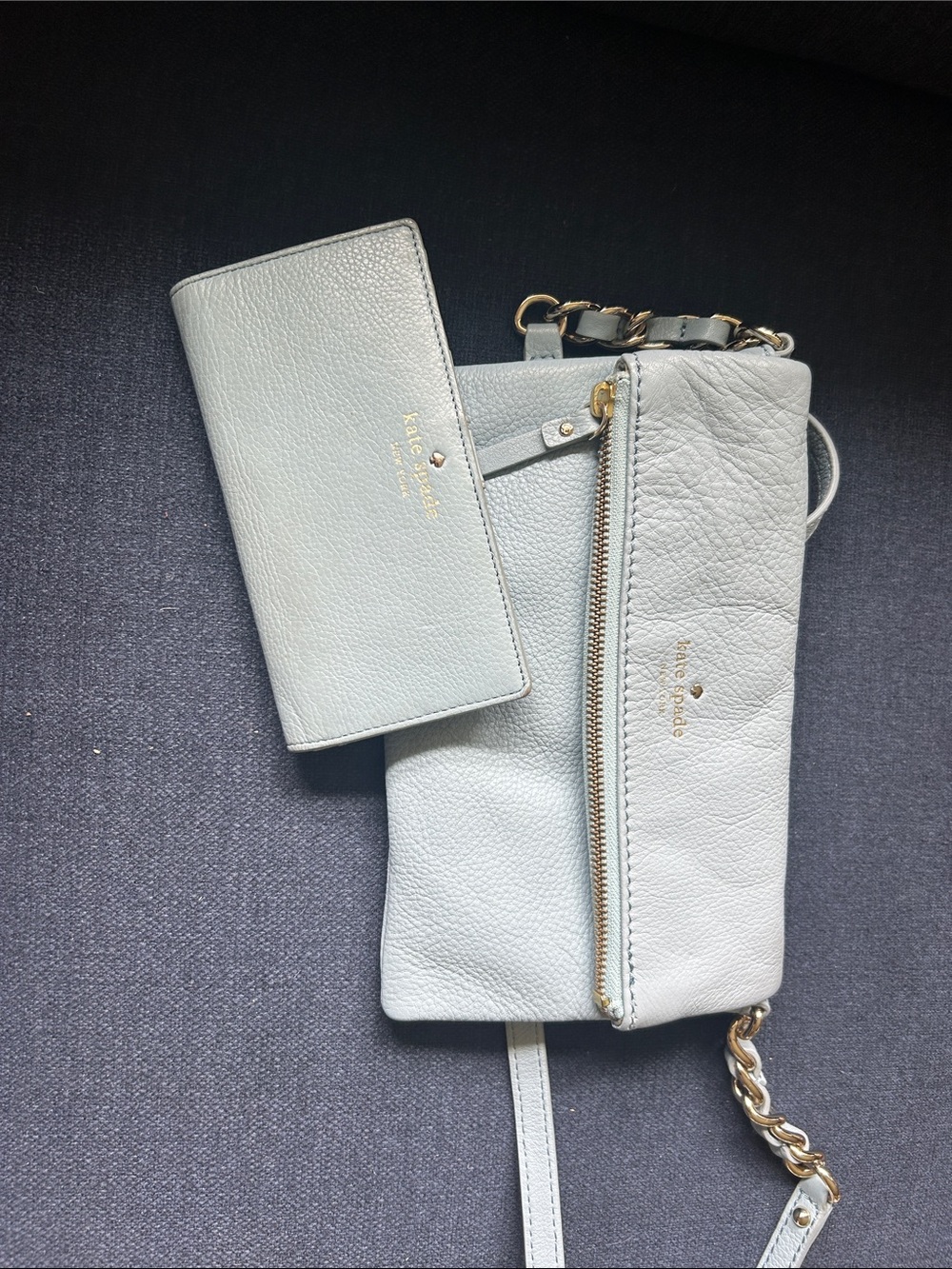 kate spade light blue leather crossbody and matching wallet